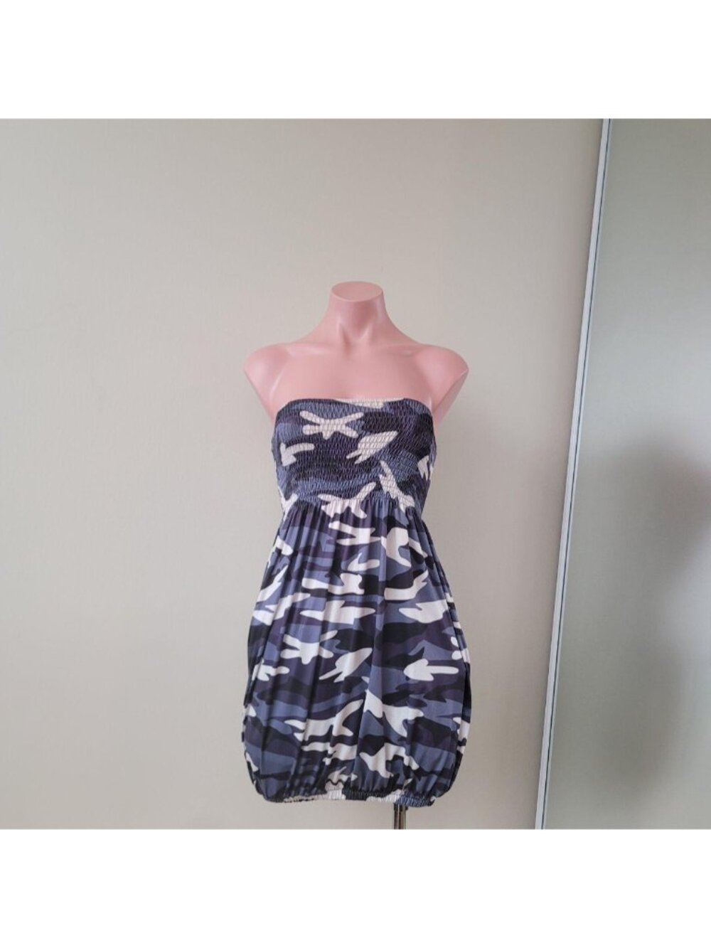 Camouflage Black Elastic Band Camo Strapless Mini Tube Top Dress (One Size)